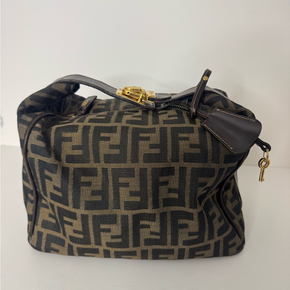 FENDI Zucca Canvas Hand Bag Black Brown.